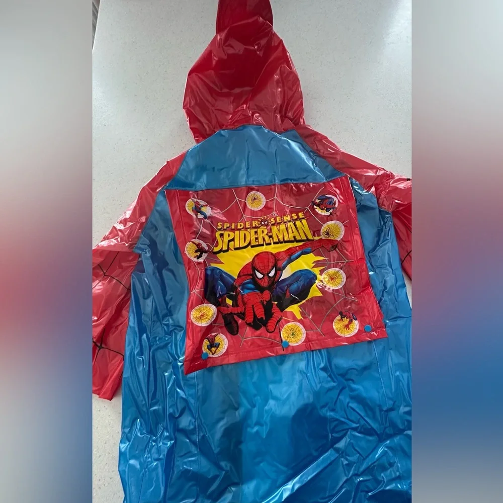 Spider-Man Rain Jacket / Slicker. Room to wear backpack under the Jacket…